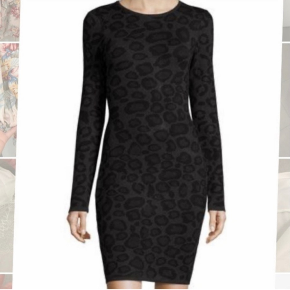 John + Jenn Bodycon Long-Sleeve Sweater Dress in Grey Panther Size Small